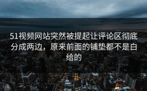 51视频网站突然被提起让评论区彻底分成两边，原来前面的铺垫都不是白给的