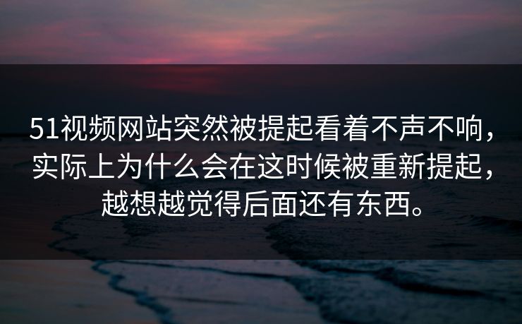 51视频网站突然被提起看着不声不响，实际上为什么会在这时候被重新提起，越想越觉得后面还有东西。