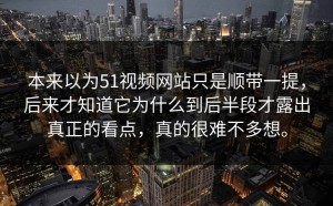 本来以为51视频网站只是顺带一提，后来才知道它为什么到后半段才露出真正的看点，真的很难不多想。