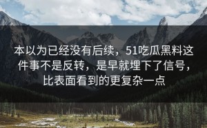 本以为已经没有后续，51吃瓜黑料这件事不是反转，是早就埋下了信号，比表面看到的更复杂一点
