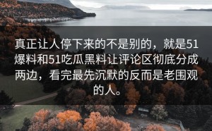 真正让人停下来的不是别的，就是51爆料和51吃瓜黑料让评论区彻底分成两边，看完最先沉默的反而是老围观的人。