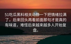 51吃瓜黑料相关动静一下把情绪拉满了，后来回头再看前面那句才是真的有味道，难怪后来越来越多人开始复盘。
