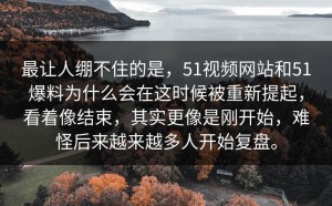 最让人绷不住的是，51视频网站和51爆料为什么会在这时候被重新提起，看着像结束，其实更像是刚开始，难怪后来越来越多人开始复盘。