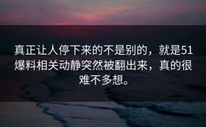 真正让人停下来的不是别的，就是51爆料相关动静突然被翻出来，真的很难不多想。
