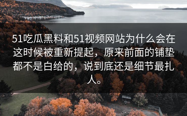 51吃瓜黑料和51视频网站为什么会在这时候被重新提起，原来前面的铺垫都不是白给的，说到底还是细节最扎人。