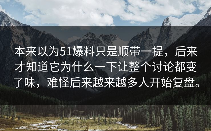 本来以为51爆料只是顺带一提，后来才知道它为什么一下让整个讨论都变了味，难怪后来越来越多人开始复盘。